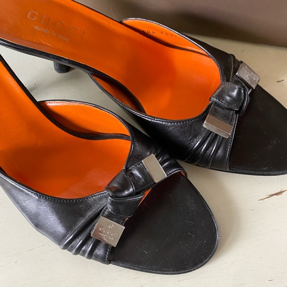GUCCI Leather Slides Black Kitten Heel Size 6 🧡 - Picture 7 of 9